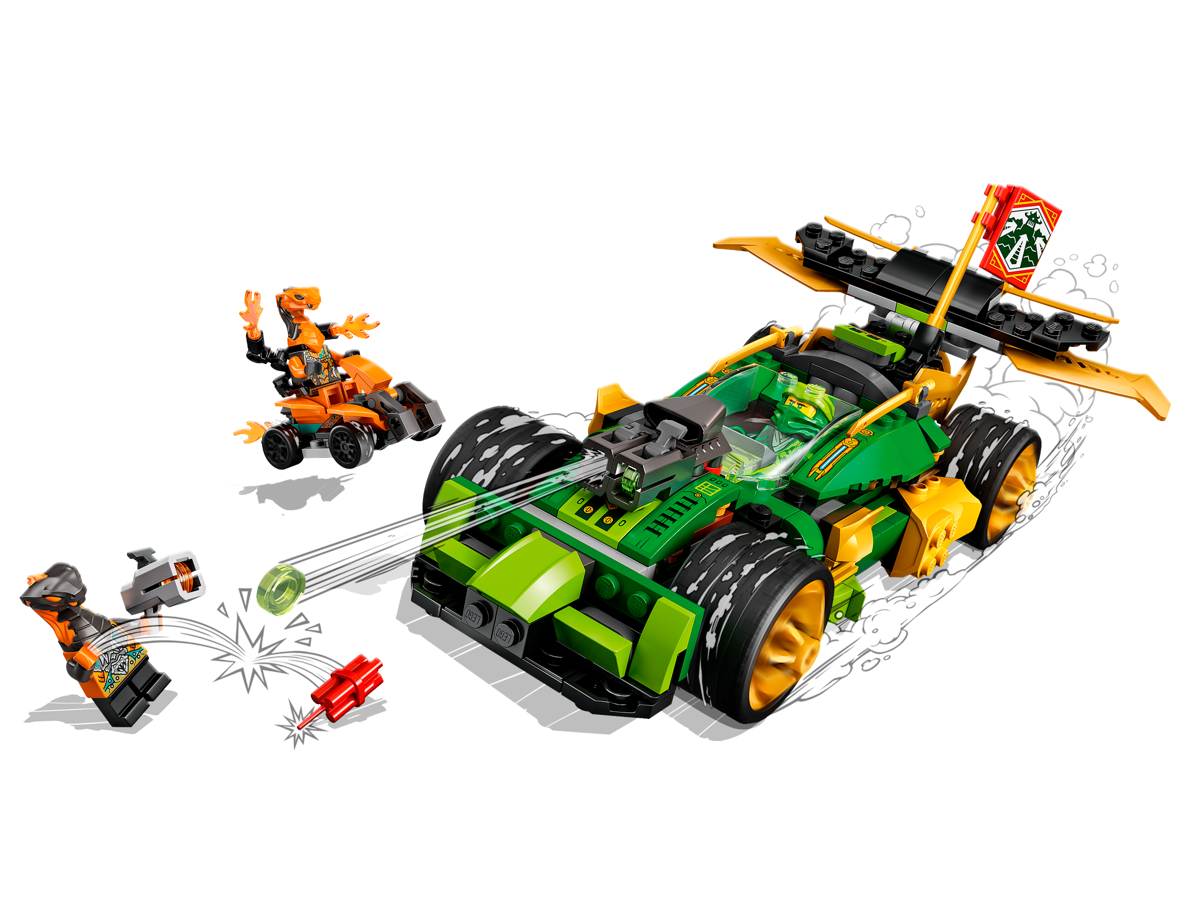 LEGO 71763 Ninjago Deportivo EVO de Lloyd 2en1 de Coche o Moto con Lloyd y NYA Mini Figuras y Bandera Coleccionable Ninjago Chopper de la Jungla de Lloyd 