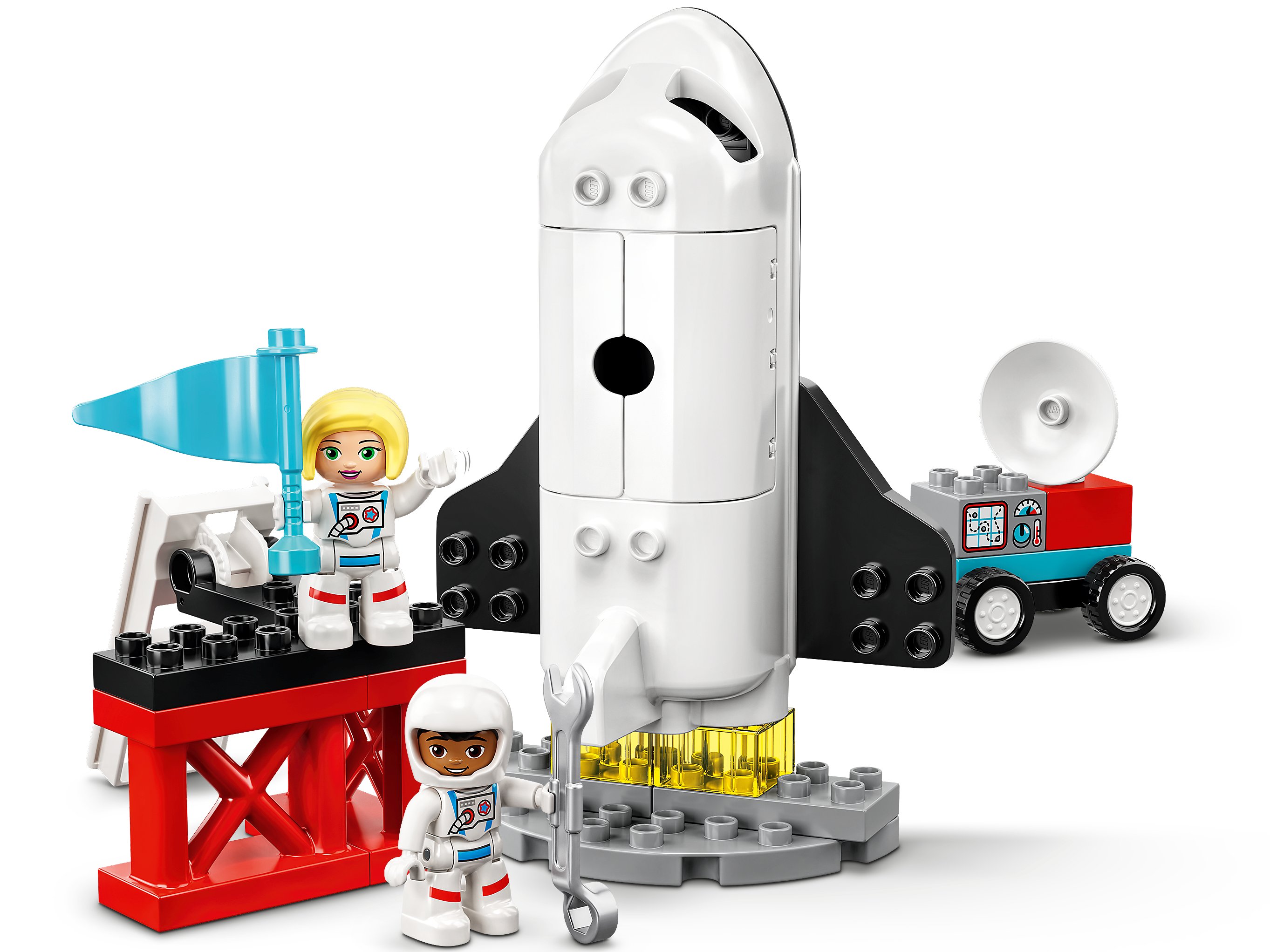 LEGO DUPLO BRUNETTE ASTRONAUT MAN NASA SPACE SHUTTLE SHIP ROCKET 2.5" FIGURE 