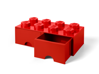 Červená úložná LEGO® kocka s 8 výstupkami a zásuvkou