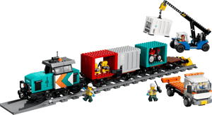 Le train de marchandises du port avec grue et camion