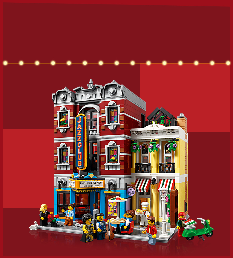 Official LEGO image of exterior and interior details in Jazz Club 10312