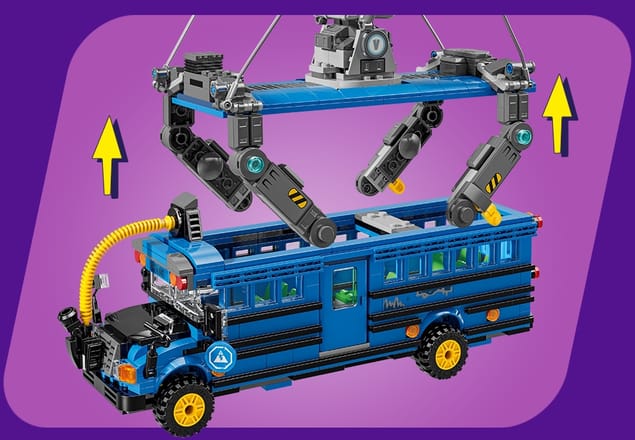 Detail znázorňující, jak se od sady LEGO Fortnite Battle Bus odpojuje balón