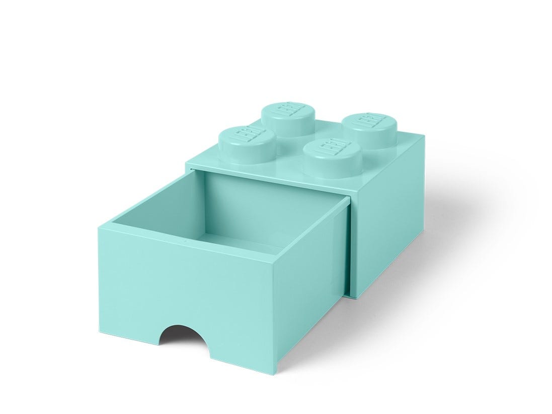 Image of Cassetto-mattoncino portaoggetti azzurro a 4 bottoncini LEGO®