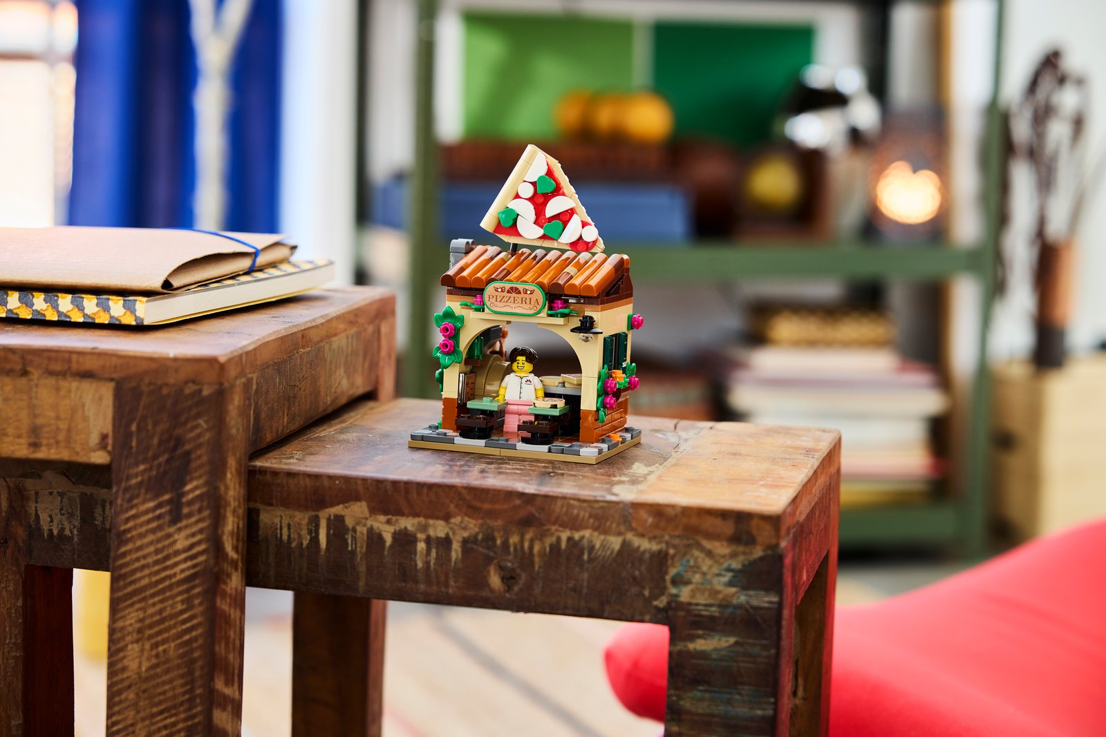 LEGO Restaurants of the World: Italy pizzeria set staged in a real lifestyle scene
