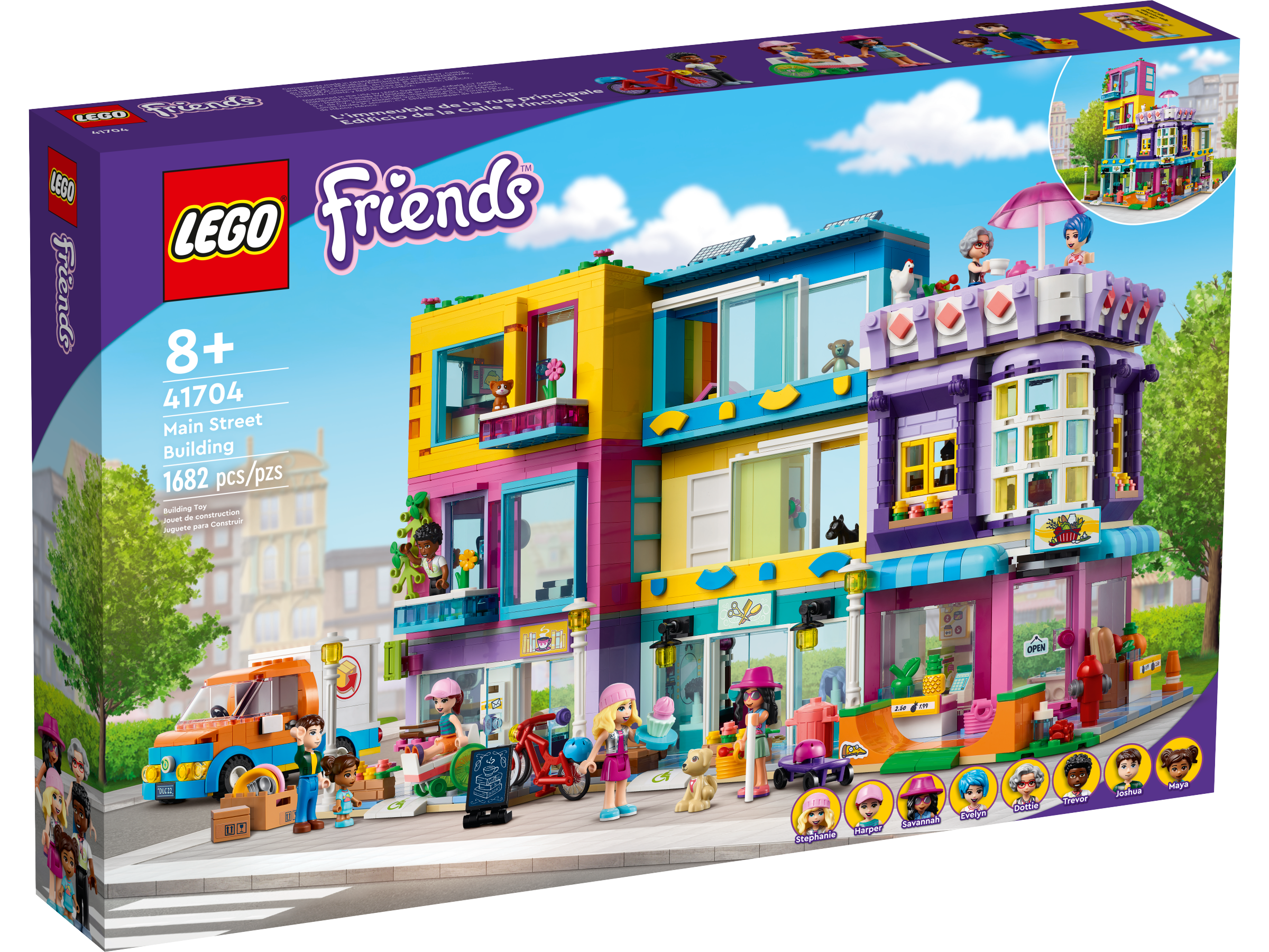 LEGO Friends Main Street Building 41704; Kit de construcción para regalo de  cumpleaños para niños de 8 años o más con 8 personajes y 4 figuras de  animales para horas de juego