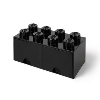 Svart LEGO®-förvaringskloss med 8 pluppar och låda