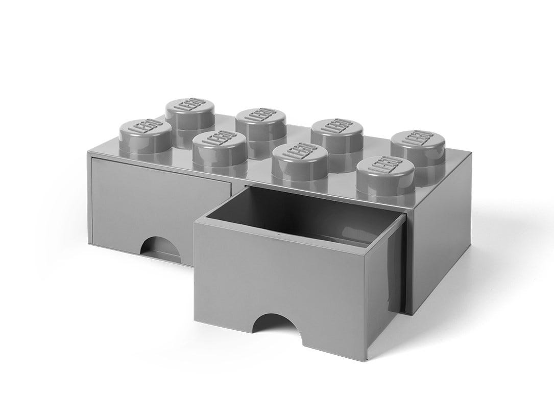 Image of LEGO® Aufbewahrungsstein mit 8 Noppen und Schubfächern in Steingrau