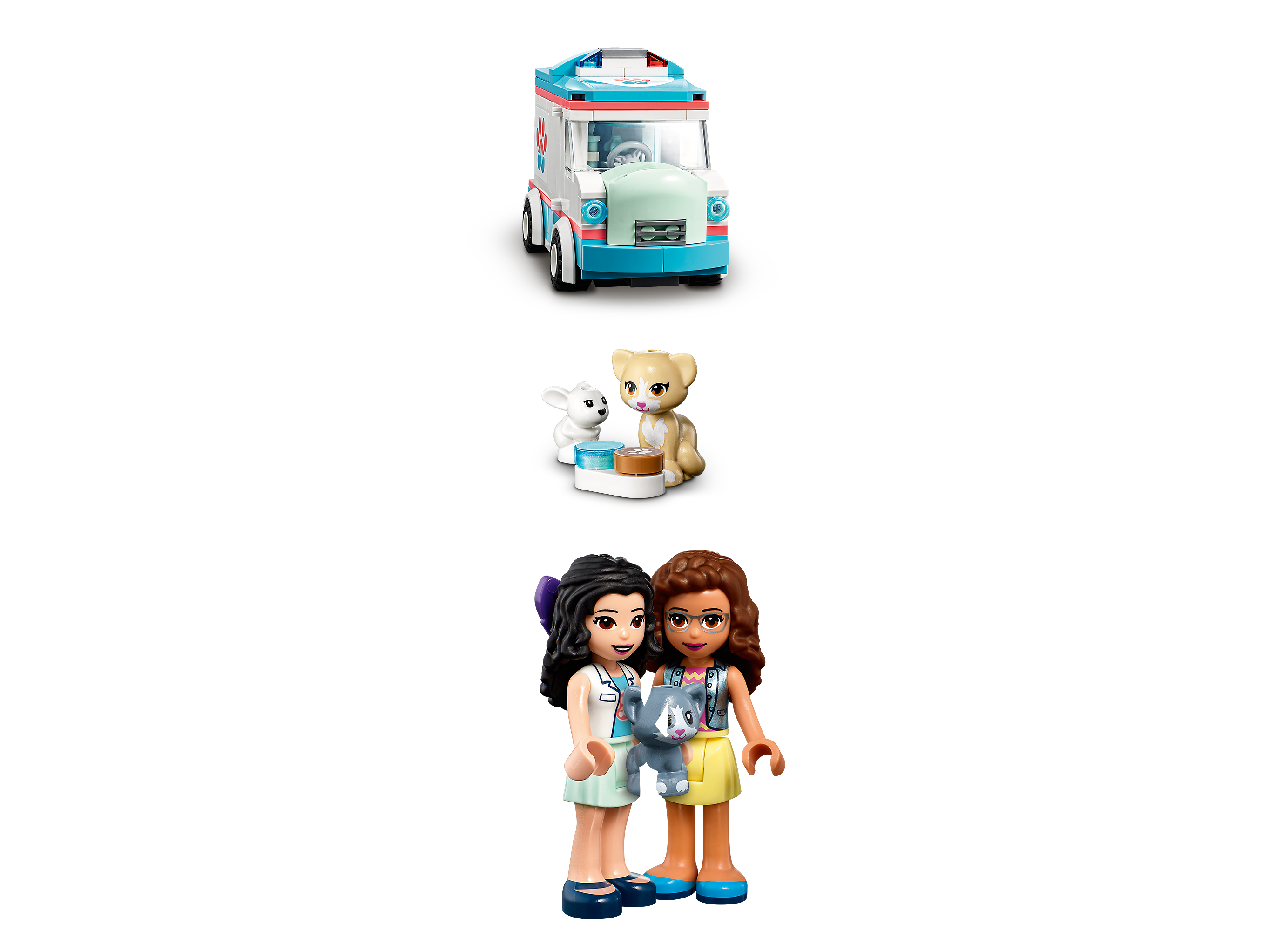Rabbit and Kitten Toys 304 Pieces LEGO Friends Vet Clinic Ambulance 41445 Building Kit; Collectible Toy with Ambulance New 2021 Children’s Vet Kit and Olivia and Emma Mini-Dolls 