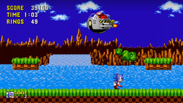 Classic green hill zone level and the icon loop sonic runs across/through.