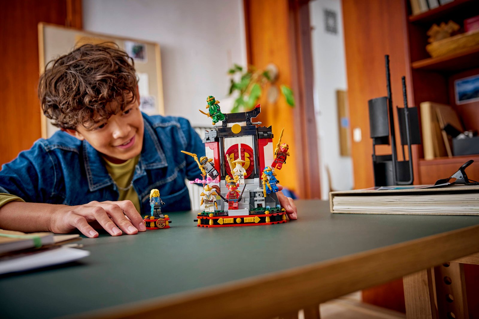 Large collection of LEGO minifigures displayed on shelves
