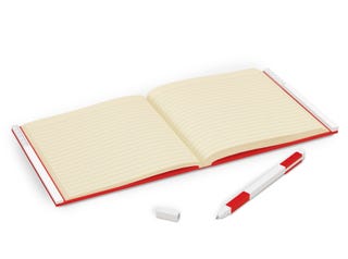 Verschließbares Notizbuch mit Gelschreiber in Rot