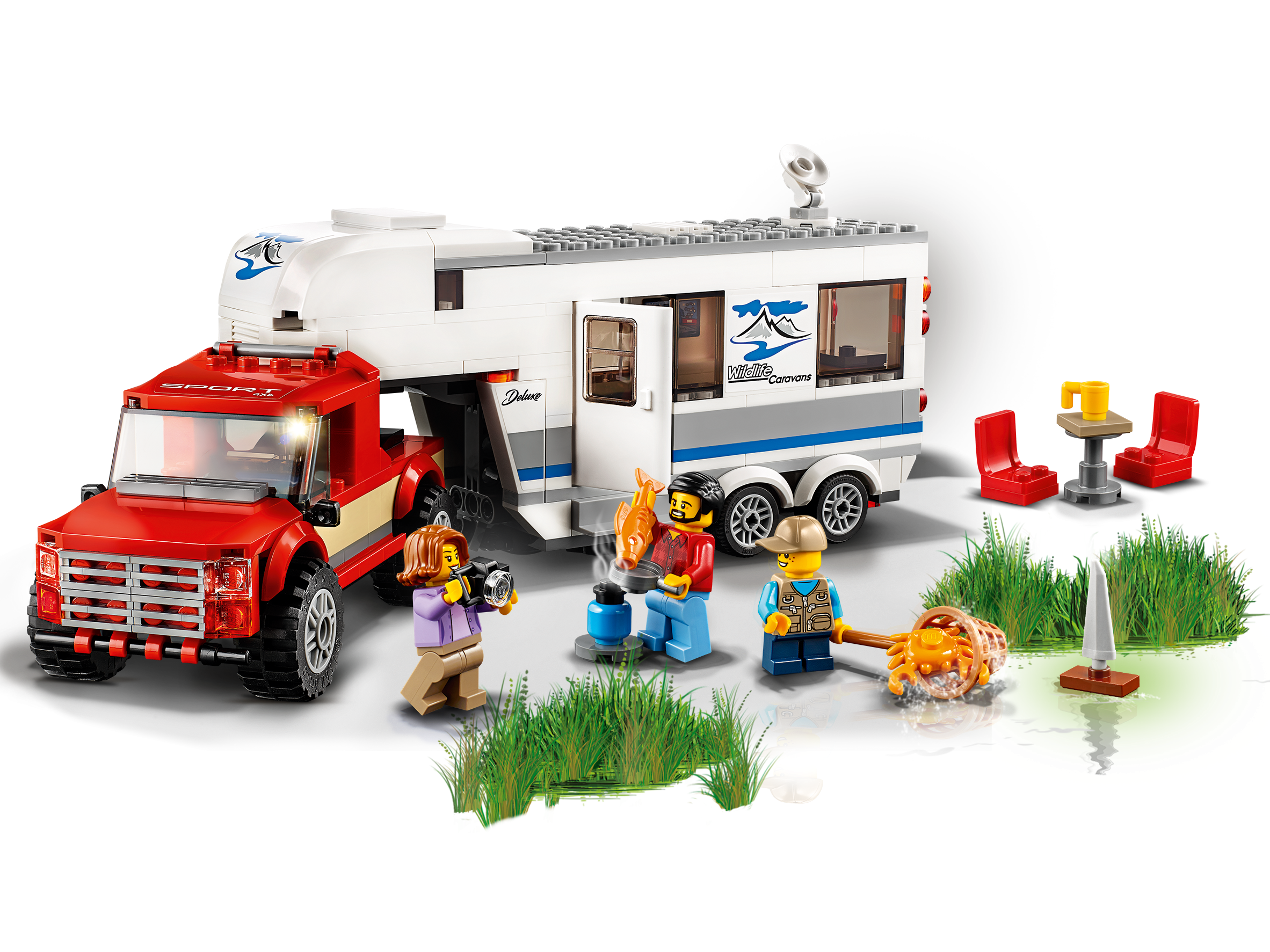LEGO City Pickup Truck Caravan Trailer 344Pc Building Kit Hitch Crab Minifigures