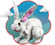 LEGO Year of the Rabbit set in front of a teal background
