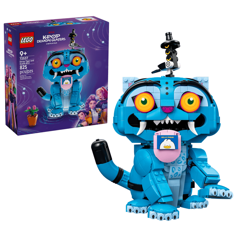 LEGO KPop Demon Hunters Derpy Tiger and Sussie Bird box and model