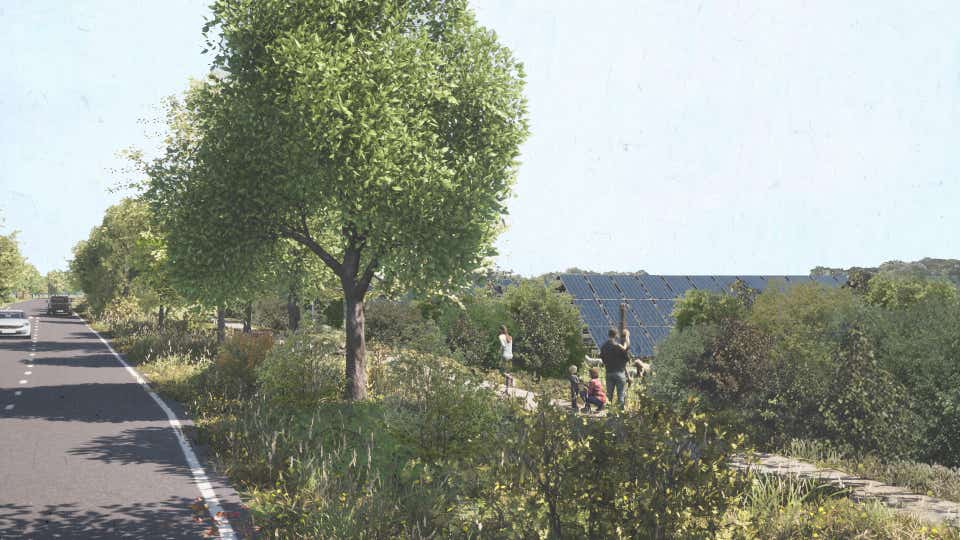 Street view of upcoming solar park planned in Billund, Denmark.