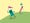 LEGO Männchen mit einer Flagge und einem Ball in den Händen laufen einen Hügel hinunter
