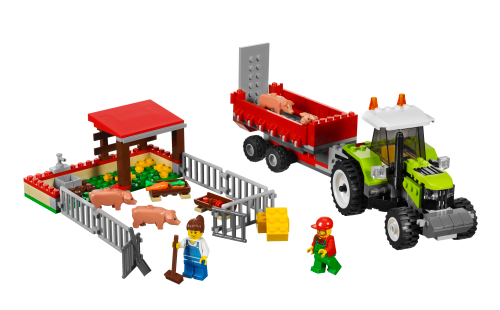 Trattore con rimorchio e maialini — set LEGO 7684